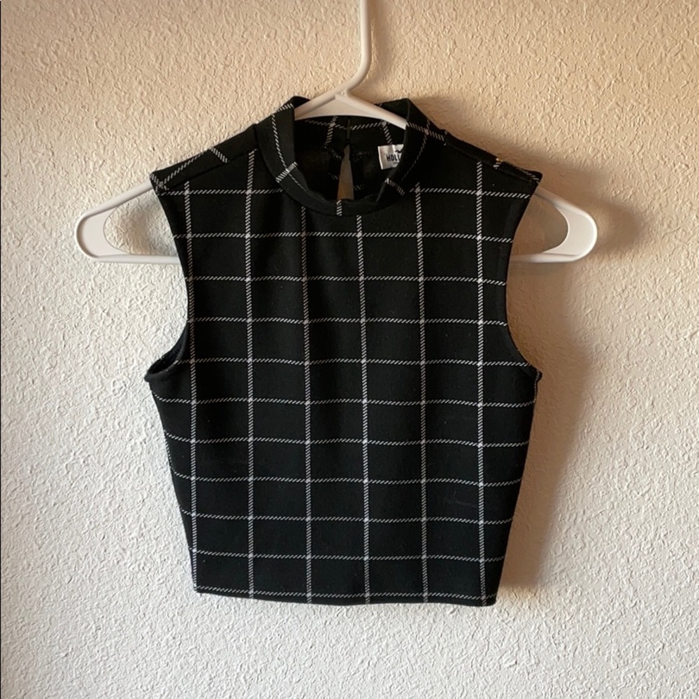black & white mock neck tank top